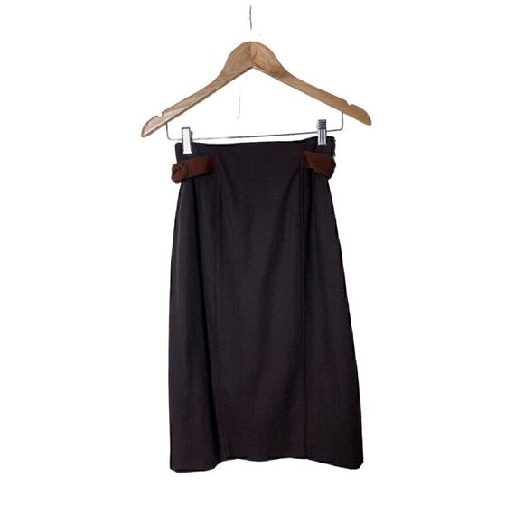 Vintage 70s 80s Gucci Wool Pleated Suede Trim GG Olive Skirt 38